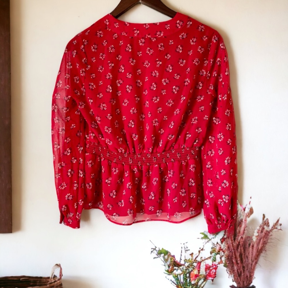 Madewell Red Lilies Floral Peplum Top - Picture 8 of 10